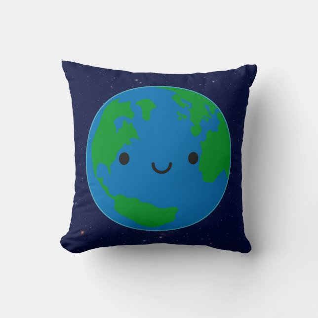 Happy Planet Earth Throw Pillow (Front)