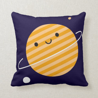 Happy Planet in Space Throw Pillow