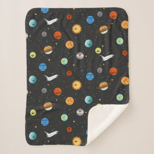 Happy Planets in Outer Space Sherpa Blanket
