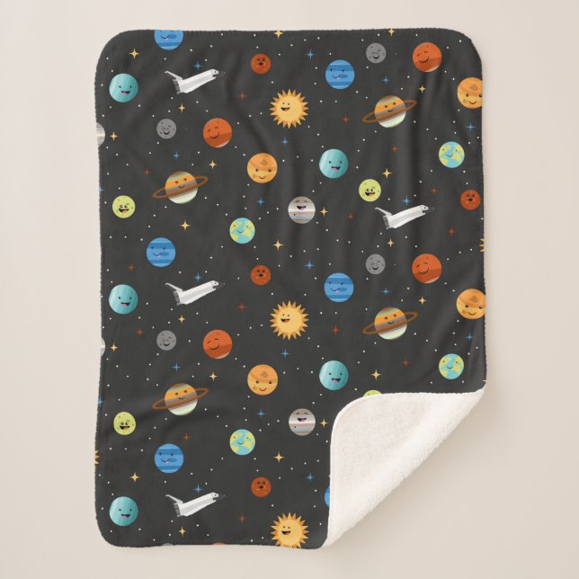 Happy Planets in Outer Space Sherpa Blanket (Front)