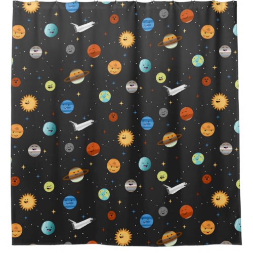 Happy Planets in Outer Space Shower Curtain
