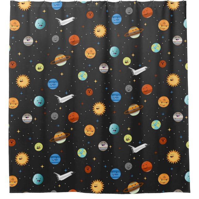 Happy Planets in Outer Space Shower Curtain (Front)