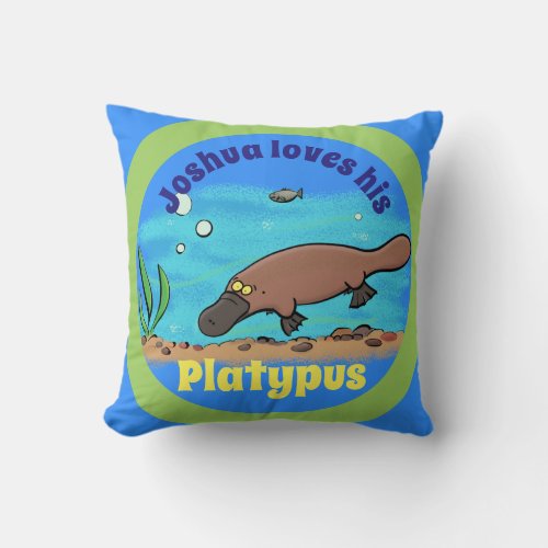 Happy platypus swimming cartoon cushion