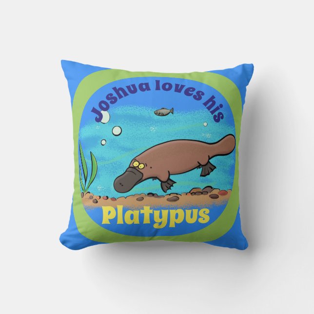 Happy platypus swimming cartoon cushion (Front)