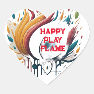 Happy Play Flame Design Heart Sticker