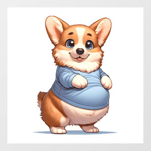 Happy Playful Pup Big Belly Corgi Smiles Tee funny Wall Decal