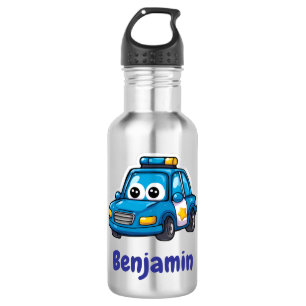 Happy Police Car, Boys, Personalized Water Bottle