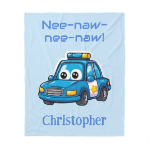 Happy Police Car, Personalized Toddler  Fleece Blanket