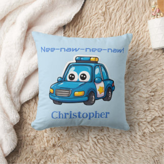 Happy Police Car, Personalized Toddler Throw Pillow