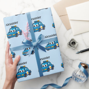Happy Police Car, Personalized Toddler Wrapping Paper