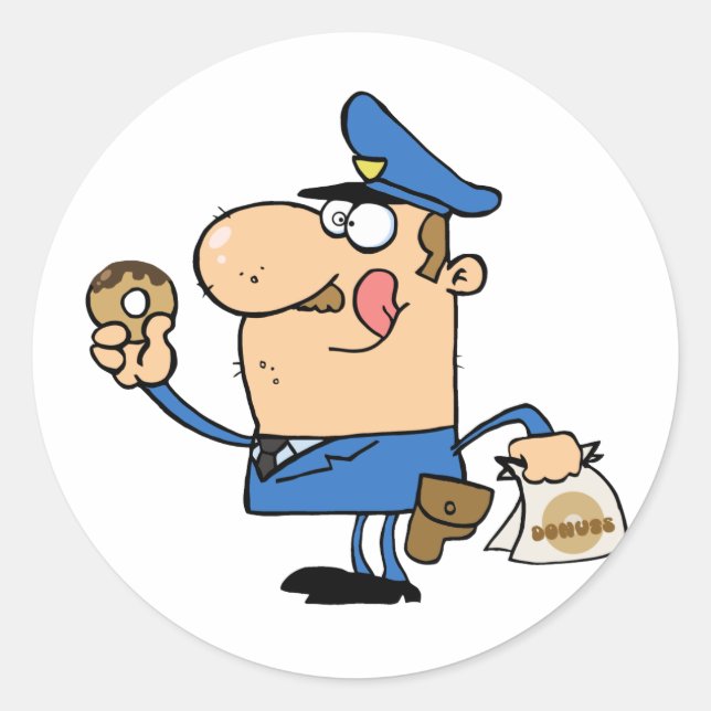 Happy Police Officer Eating Donut Classic Round Sticker (Front)