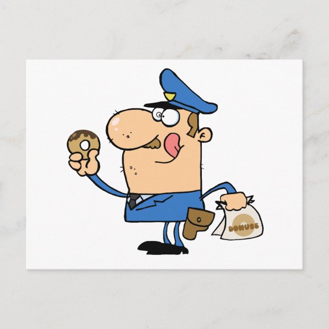 Happy Police Officer Eating Donut Postcard (Front)