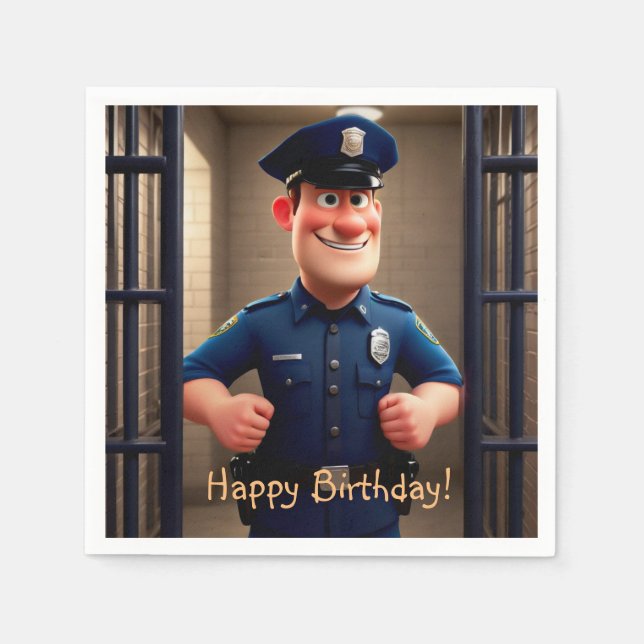 Happy Policeman Birthday Napkins (Front)