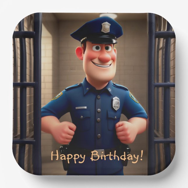 Happy Policeman Birthday Paper Plates (Front)
