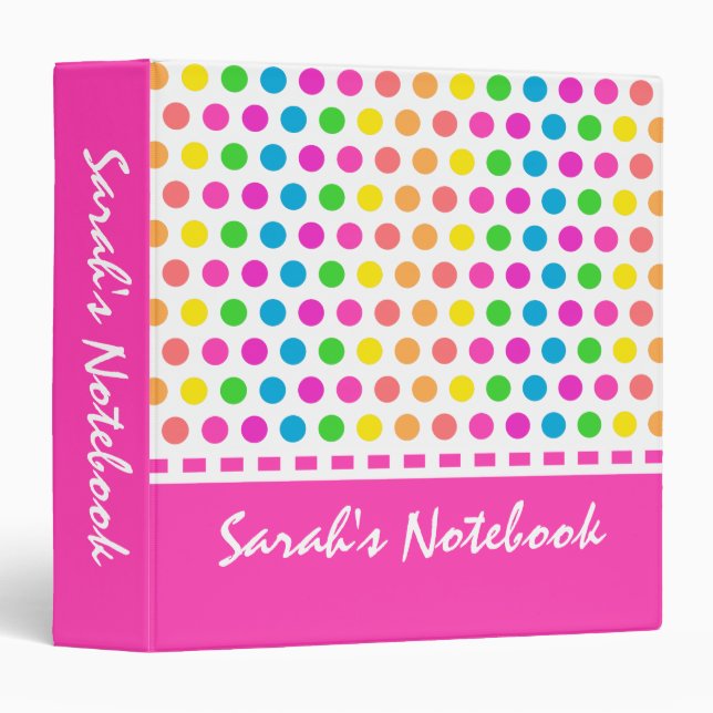 Happy Polka Dot Girl's Back to School 3 Ring Binder (Front/Spine)