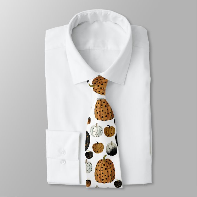 Happy polka dots pumpkin thanksgiving neck tie (Tied)