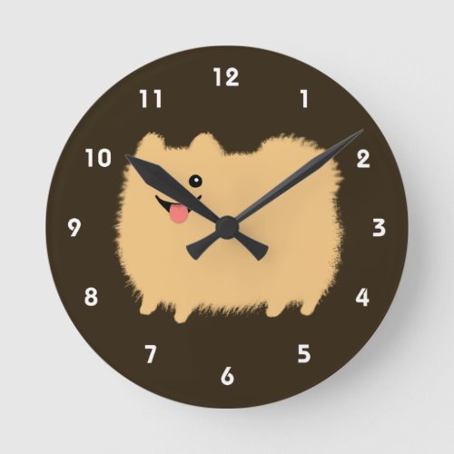 Happy Pomeranian _ Cute Fluffy Dog Round Clock