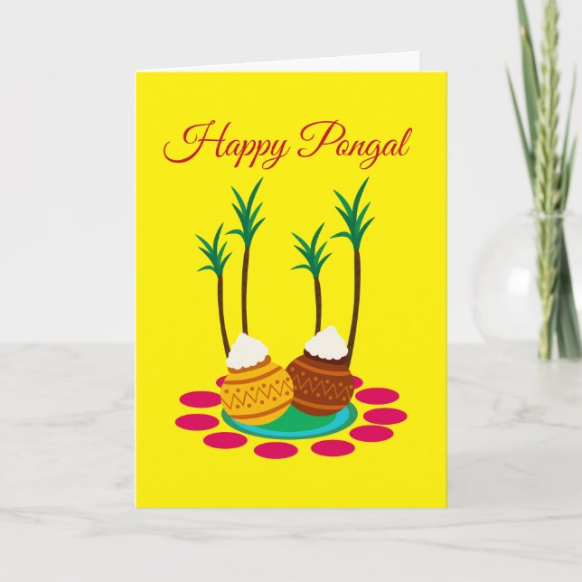 Happy Pongal, with a Pot Of Rice And Plants Card (Front)