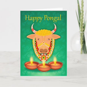 Happy Pongal, with cow and candles Card