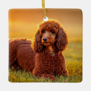 Happy Poodle Ceramic Ornament