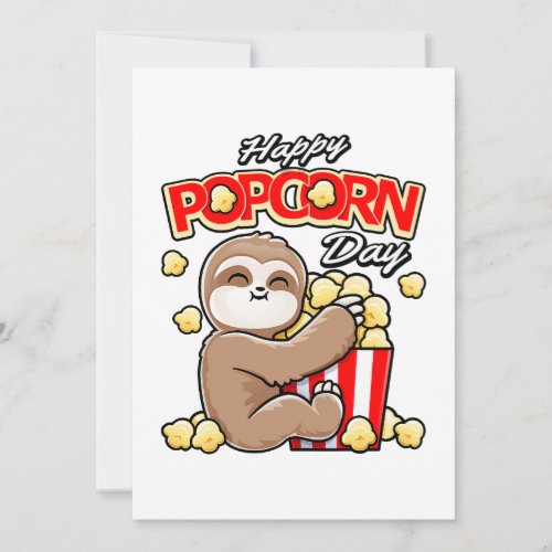 Happy Popcorn Day Movie Cute Sloth Thank You Card