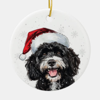 Happy Portuguese Water Dog Christmas Personalized Ceramic Ornament