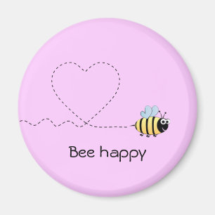 Happy positive bee cartoon funny pun pink magnet