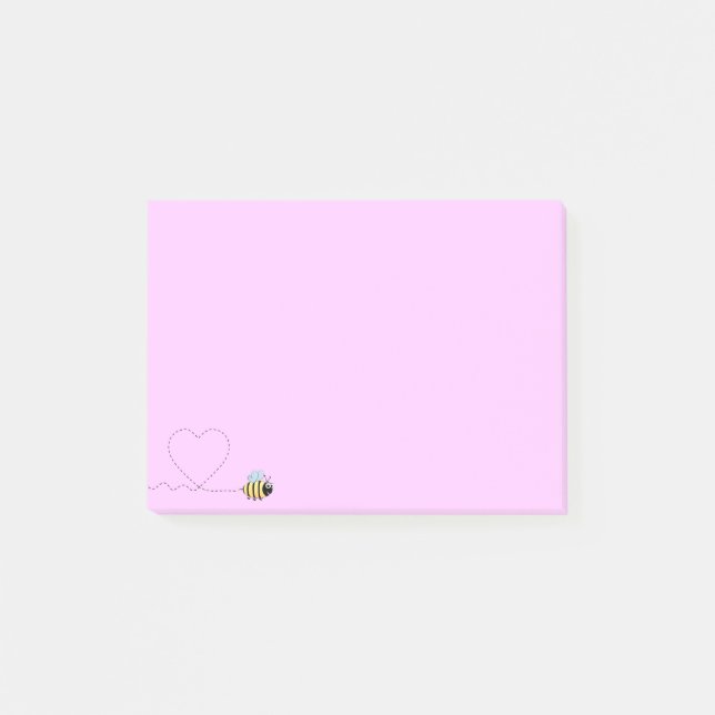 Happy positive bee cartoon pink post-it notes (Front)
