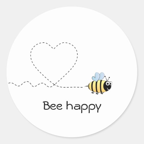 Happy positive bee in love cartoon classic round sticker