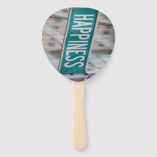 Happy Positive Motivational Words Street Sign Hand Fan (Front)