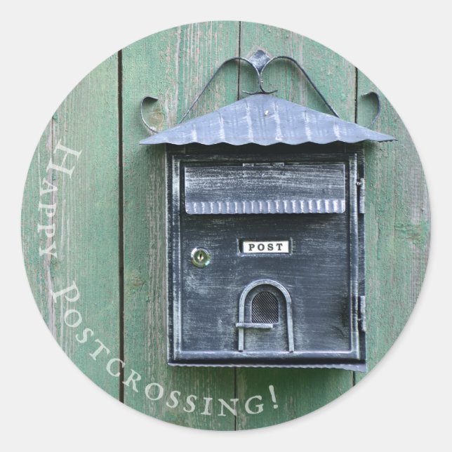 Happy Postcrossing! Mailbox. Classic Round Sticker (Front)