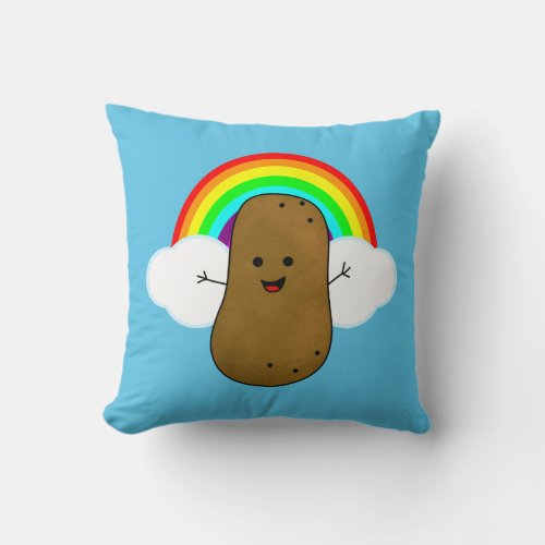 Happy Potato And A Rainbow Throw Pillow