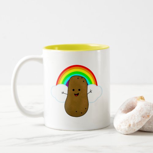 Happy Potato And A Rainbow Two_Tone Coffee Mug