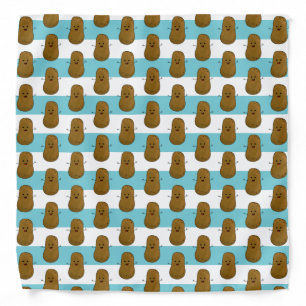 Happy Potato On Blue And White Stripes Bandana