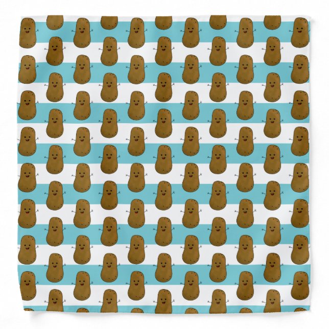 Happy Potato On Blue And White Stripes Bandana (Front)