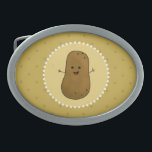 Happy Potato Oval Belt Buckle<br><div class="desc">Happy potato belt buckle. Cute brown cartoon happy potato with a big happy smile on his face. Change the background to any colour of choice by clicking customize.</div>