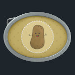 Happy Potato Oval Belt Buckle<br><div class="desc">Happy potato belt buckle. Cute brown cartoon happy potato with a big happy smile on his face. Change the background to any colour of choice by clicking customize.</div>