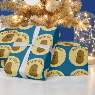 Happy Potato Party Time Ocean Blue Wrapping Paper