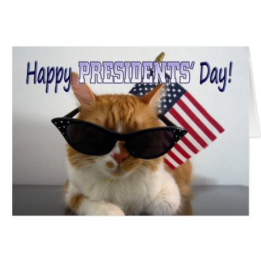 Happy Presidents' Day Cool Cat with American Flag Card | Zazzle