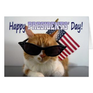 Happy Presidents' Day Cool Cat with American Flag Card