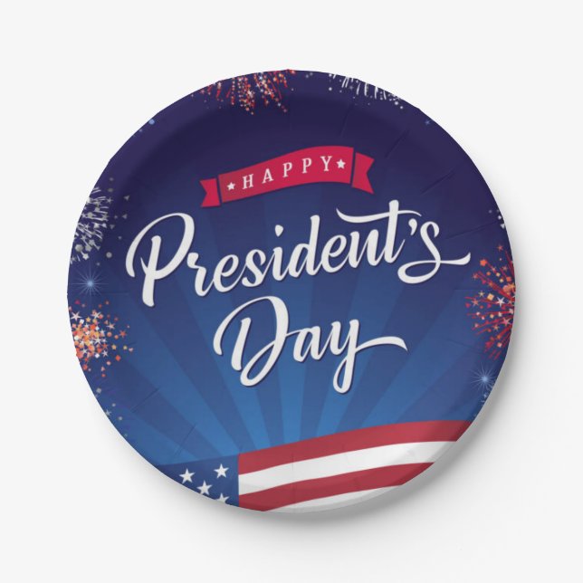 Happy President's Day Flag & Fireworks  Paper Plates (Front)