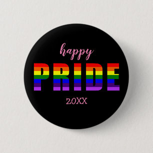 Happy Pride 20xx Custom Text on Custom Color Pinback Button