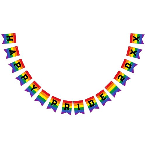 Happy Pride Custom Year Black Text LGBTQ Rainbow Bunting Flags
