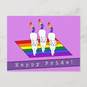 Happy Pride LGBT Cats With Rainbow Flag Postcard