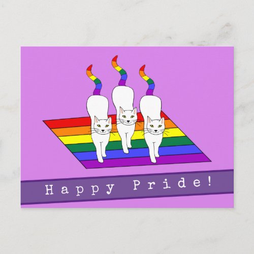 Happy Pride LGBT Cats With Rainbow Flag Postcard