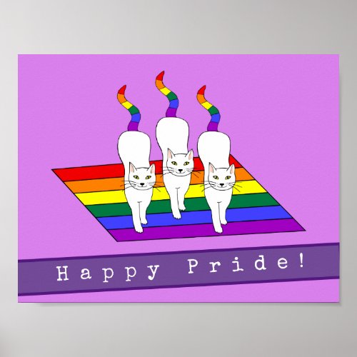 Happy Pride LGBT Cats With Rainbow Flag Poster