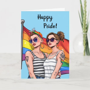 Happy Pride LGBTQ Lesbian Rainbow Flag Card
