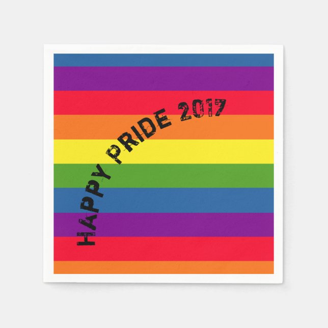 Happy Pride LGBTQ Rainbow Celebration Custom Text Paper Napkins (Front)