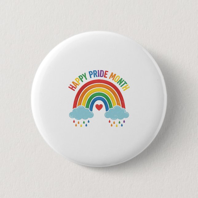 Happy Pride Month Rainbow Vintage Engraving Design Button (Front)