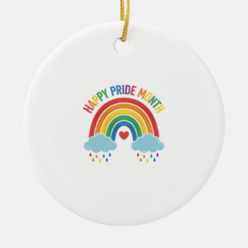 Happy Pride Month Rainbow Vintage Engraving Design Ceramic Ornament